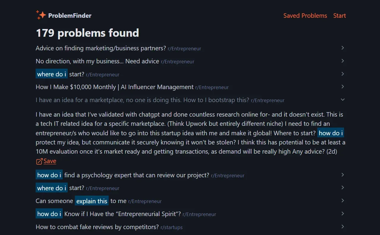 ProblemFinder. Stop Wasting Time Building Products Nobody Will Buy